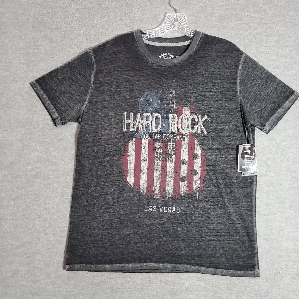 Hard Rock Cafe Women Shirt Large Gray Las Vegas USA Guitar Graphic Print Tee NWT